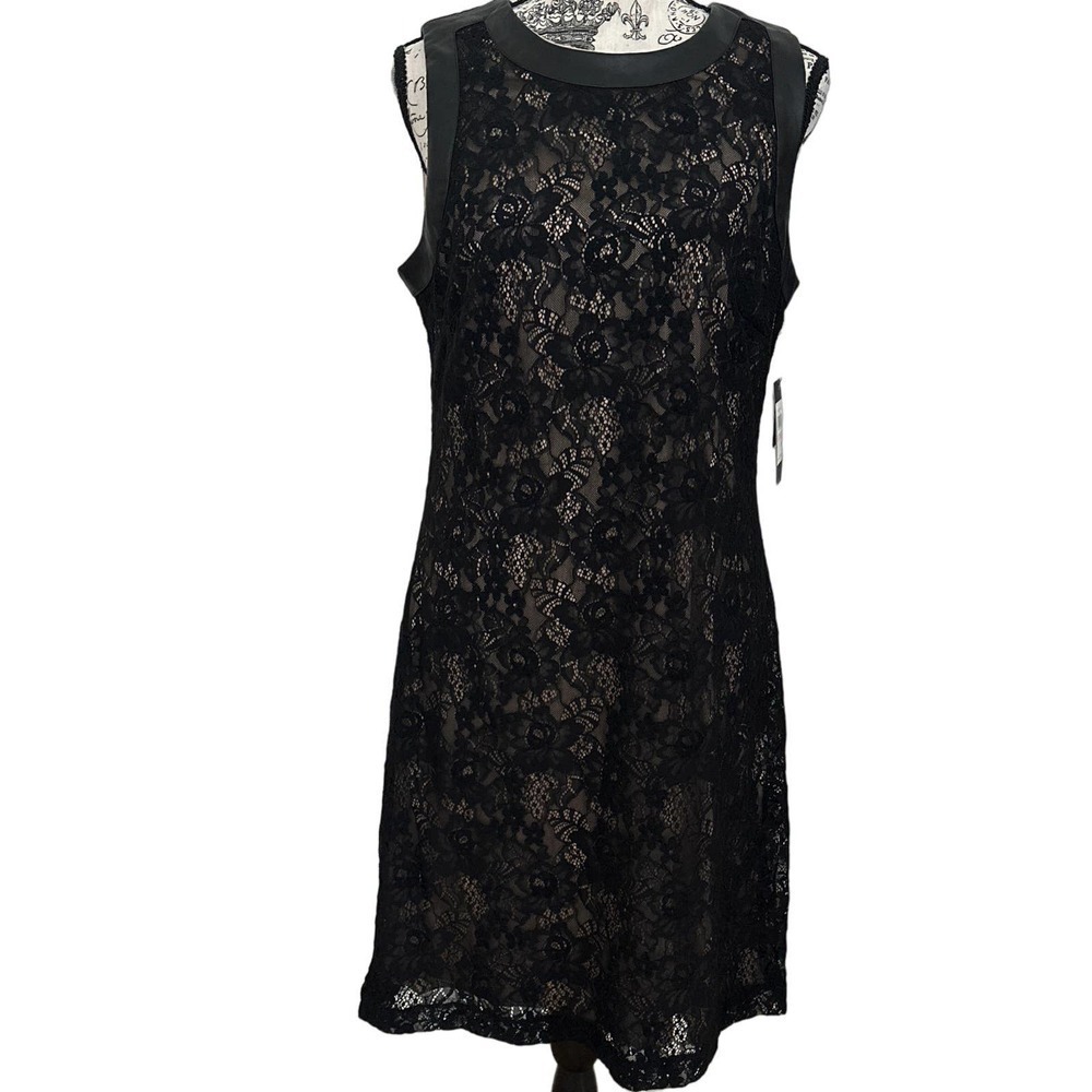 Tommy Hilfiger Lace Overlay Faux Leather Trim Dress Women's 10